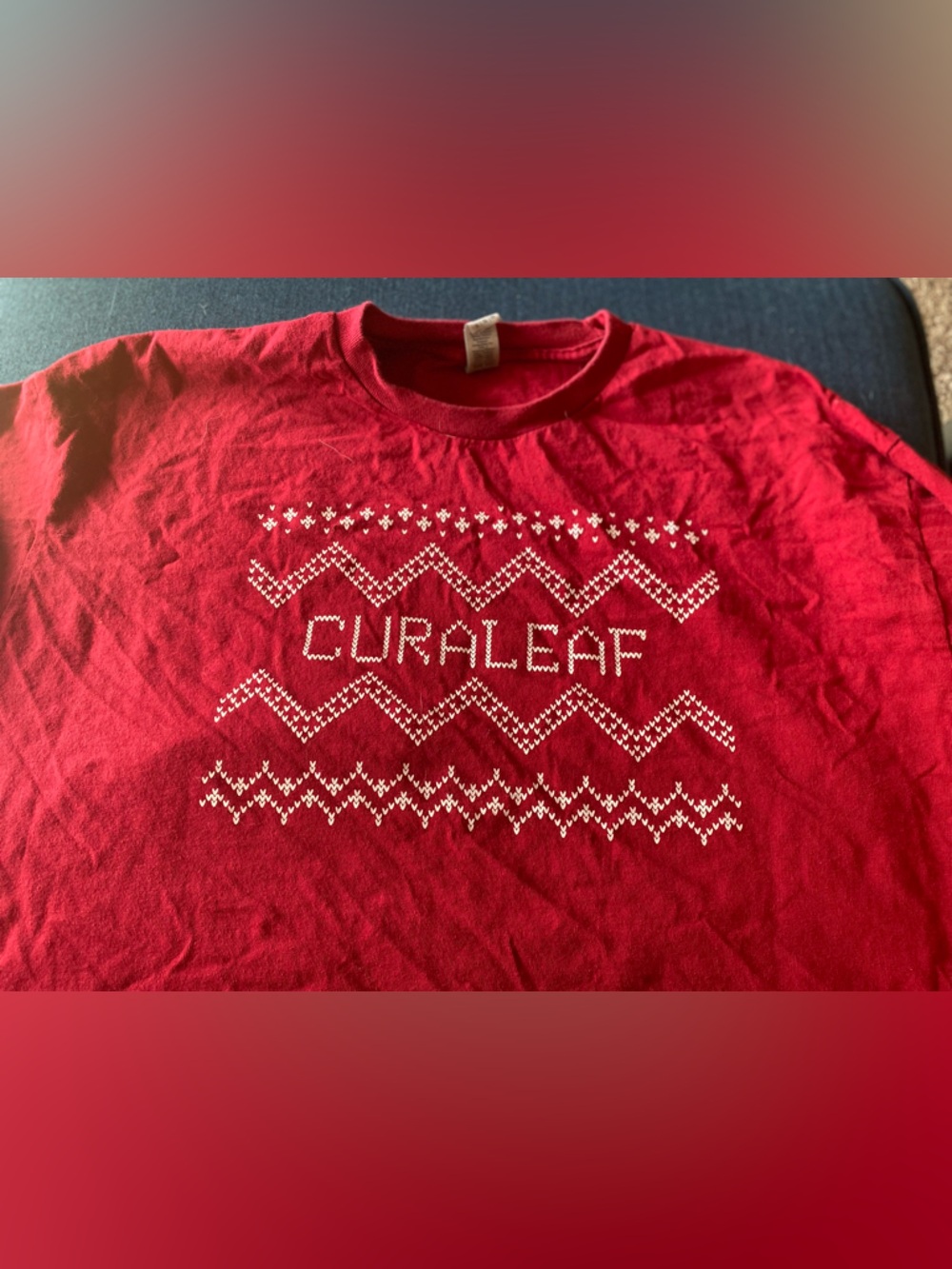 Gildan Red 'Curaleaf' Graphic long sleeve with White Stitch Pattern